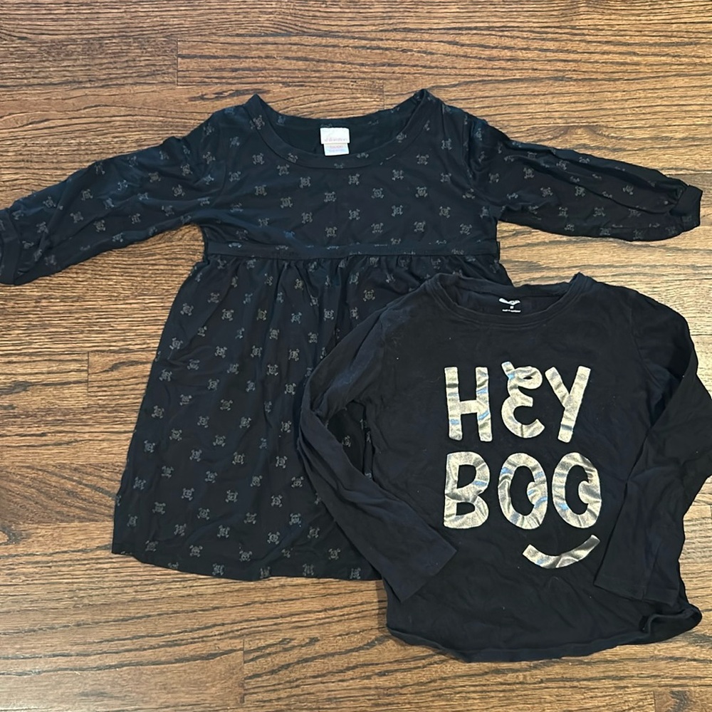 HALLOWEEN / FALL GIRLS 5T skull dress + “hey boo” long sleeve shirt (GUC)